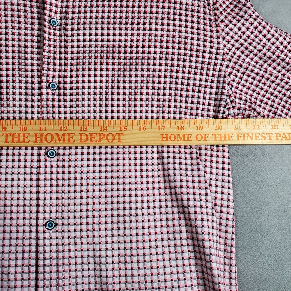 Butter Cloth Shirt Mens L Pink Red Tonal Geometric All Over Print‎ Flip Cuff - Picture 4 of 8